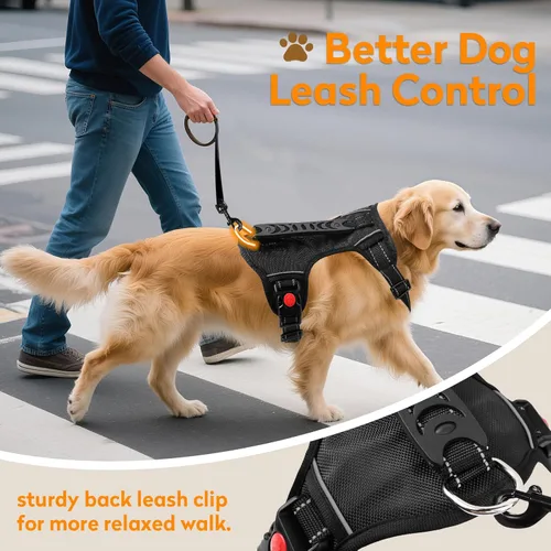 Miniatura 6 de Arnés para perro sin tirón con 2 clips de correa, chaleco reflectante ajustable y acolchado con asa, chaleco Oxford transpirable sin