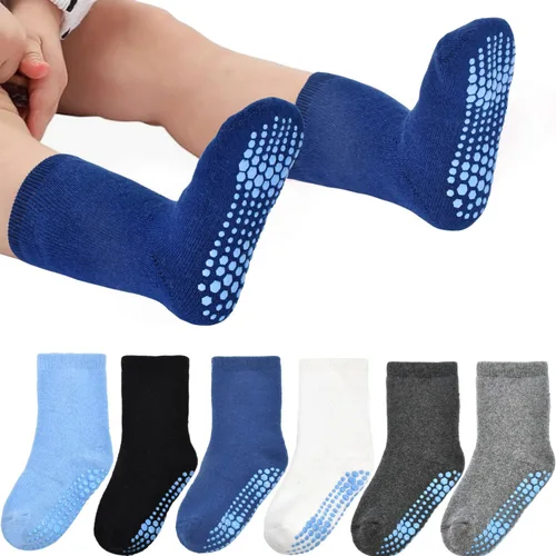 Miniatura 4 de SkiBeaut Calcetines antideslizantes para niños pequeños, 6 pares de medias pantorrillas, almohadilla gruesa antideslizante, calcetines cálidos