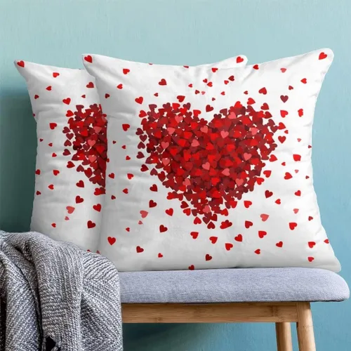 Miniatura 2 de AEIOAE Juego de 2 fundas de almohada de San Valentín de 16 x 16 pulgadas, almohadas de corazón rojo de amor de algodón para decoración del día
