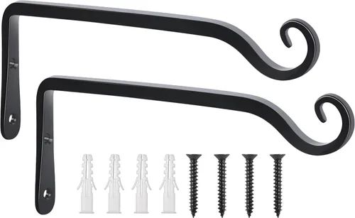 FEED GARDEN Ganchos de pared para plantas colgantes de 10 pulgadas, paquete de 2 soportes de metal resistentes para plantas, con capacidad para 48