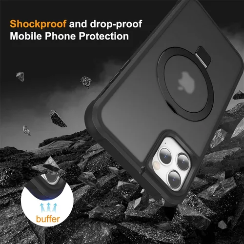 Miniatura 6 de SKYLMW - Funda compatible con iPhone 11 de 6.1 pulgadas, con soporte magnético invisible tipo anillo, funda translúcida de grado militar, compatible