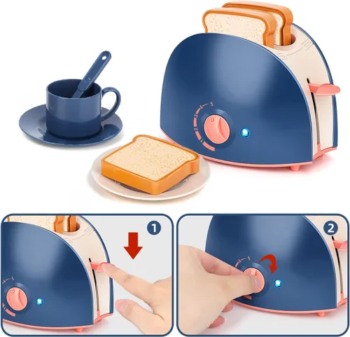 Miniatura 6 de Yalujumb Accesorios de cocina de juguete, aparatos de cocina de juguete con cafetera, licuadora, mezcladora, tostadora con luces y sonidos