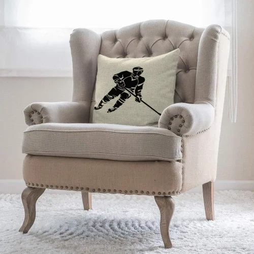 Miniatura 4 de Funda de almohada para jugador de hockey, silueta negra, popular juego deportivo, diseño moderno, divertido, cuadrado, funda de cojín para el hogar