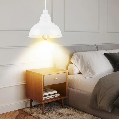 Miniatura 2 de Lámpara colgante enchufable, luces colgantes de 15 pies, interruptor de encendido/apagado, lámpara colgante industrial con cable de enchufe, Blanco