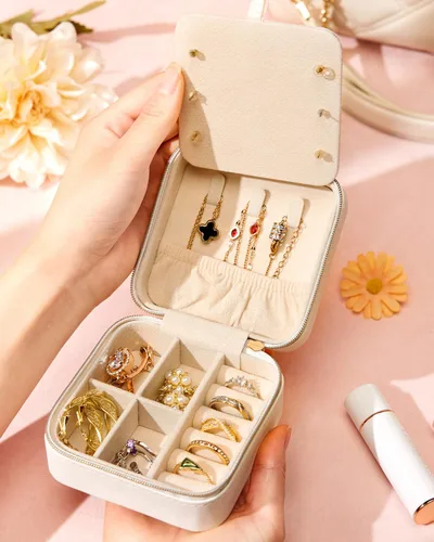 Miniatura 7 de Enthralite Joyero de viaje para regalo personalizado, artículos esenciales de viaje para mujeres, organizador de viaje para joyas, pequeño joyero