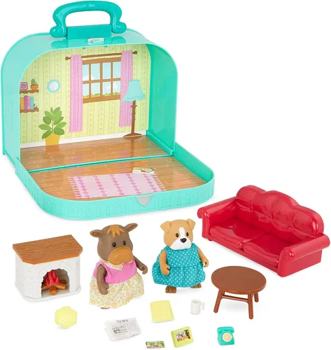 Battat BATYJ Lil Woodzeez - Juego portátil - Muebles y figuras - Sofá chimenea y comida - Personajes de animales incluidos - Niños a partir de 3 años