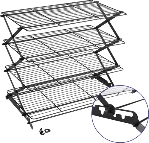 Miniatura 8 de Geesta Estante de enfriamiento plegable mejorado de 2/3/4 niveles con diseño ajustable de 3 ajustes, apilable para cocinar y hornear estantes