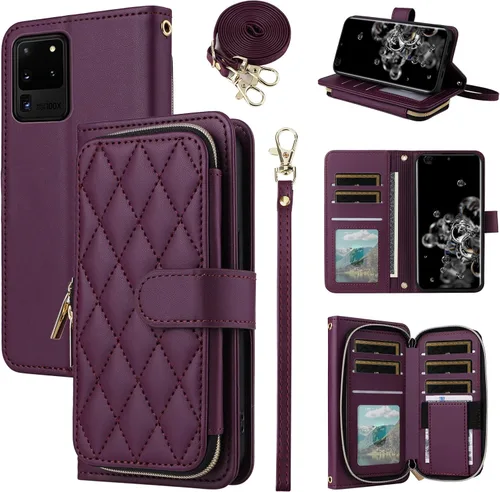 Miniatura 42 de Funda de Cartera para Samsung Galaxy S20 FE 5G de 6.5 Pulgadas con Correa para Muñeca, Billetera con Cremallera y más de 9 Ranuras para Tarjetas