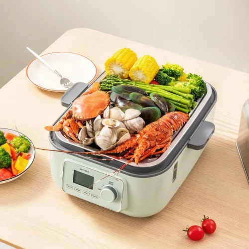 Miniatura 2 de BUYDEEM G67US Vaporera Eléctrica de Alimentos para Cocinar, Vaporera de Acero Inoxidable de 1 Nivel con Modo Manual, 1500W, 7 Cuartos, Verde