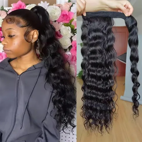 Miniatura 9 de Extensiones de pelo rizado con cordón para cola de caballo, extensiones de cabello humano para mujer con dos clips 1B# 120g/set (71cm)