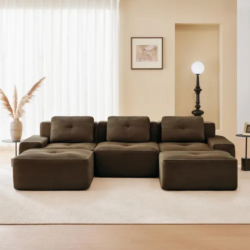 Miniatura 12 de Sofás modulares sin hueso de 152.8 pulgadas para sala de estar, sofá modular con diván en forma de L, cómodo asiento profundo tapizado de tela