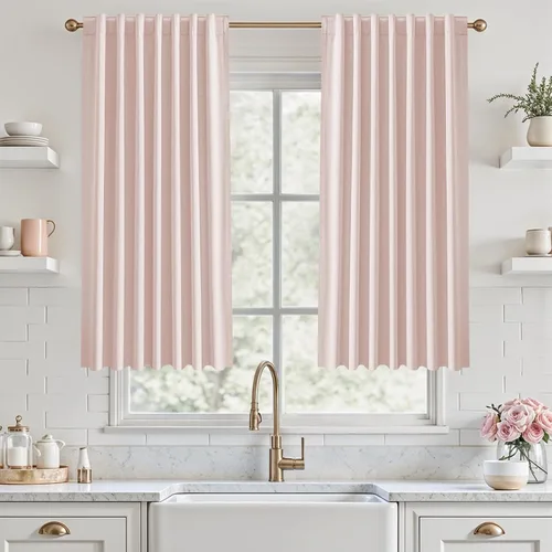 Miniatura 87 de UHITECH Cortinas opacas de 35 pulgadas de largo para sala de estar, 2 paneles, cortina opaca corta para cocina para ventanas pequeñas, cortinas