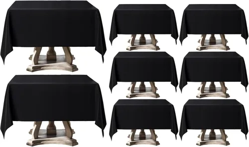 Miniatura 55 de Manteles rectangulares de 60 x 120 pulgadas, paquete de 2 manteles negros para 6 pies, lavables, decorativos, de lino y poliéster, para mesa