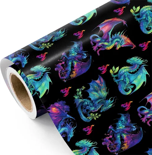Miniatura 8 de WRAPAHOLIC - Rollo de papel de regalo de dinosaurio - Rollo mini - 17 pulgadas x 33 pies - Papel de regalo de dinosaurio verde, perfecto
