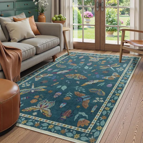 Miniatura 17 de Beeiva Alfombra Lavable para Pasillo 2x6 pies - Beige Vintage Resistente a Manchas Alfombra Floral para Cocina, Alfombras Bohemias
