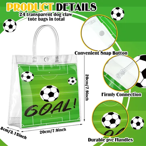 Miniatura 2 de Abbylike 24 bolsas transparentes de regalo para copa de fútbol con asas, bolsas de PVC transparente para aperitivos, bolsas de golosinas