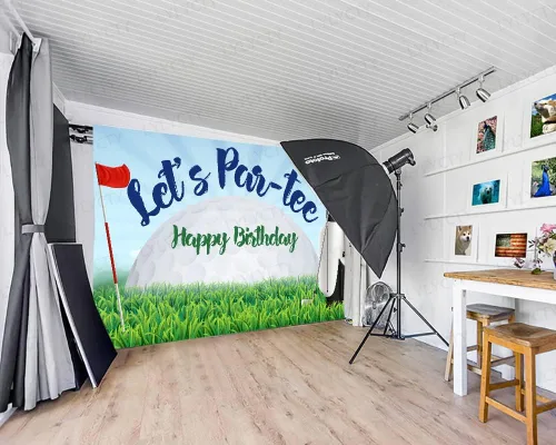 Miniatura 3 de Telón de fondo de cumpleaños de golf de 7 x 5 pies, Let's Par-Tee, campo de golf, tema deportivo para fiesta de cumpleaños, decoración de mesa