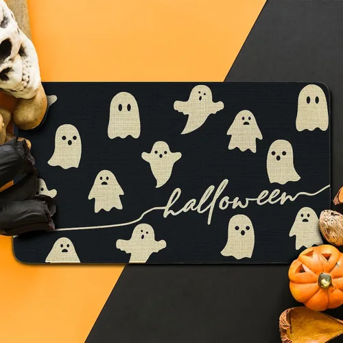 Miniatura 5 de Tapete de bienvenida con fantasma de Halloween, divertido tapete de puerta de Halloween para interiores y exteriores, antideslizante, decoración