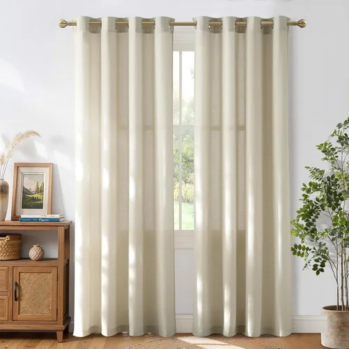 Miniatura 10 de NICETOWN Cortinas de lino natural con textura de lino para dormitorio, mezcla de lino rústica con ojales en la parte superior, semitransparentes