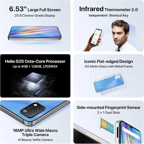 Miniatura 2 de UMIDIGI A11 teléfonos celulares desbloqueados, 6.53 "HD+ pantalla completa Smartphone, 4+128GB ampliable 256GB 5150mAh batería de alta capacidad