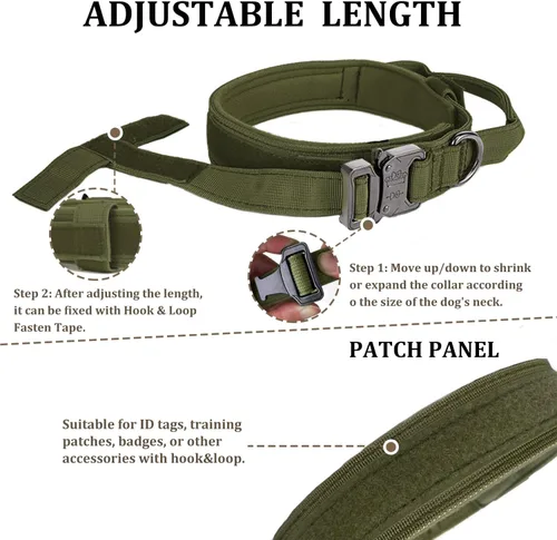 Miniatura 3 de Collar táctico para perro con asa - Collar militar ajustable de entrenamiento para perros de nailon suave y hebilla de metal resistente para perros