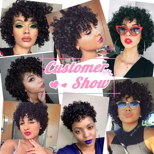 Miniatura 2 de Extensiones de cabello humano brasileño Funmi de 8, 10, 12 pulgadas, extensiones de cabello rizado afro, tejido corto rizado, extensiones de cabello