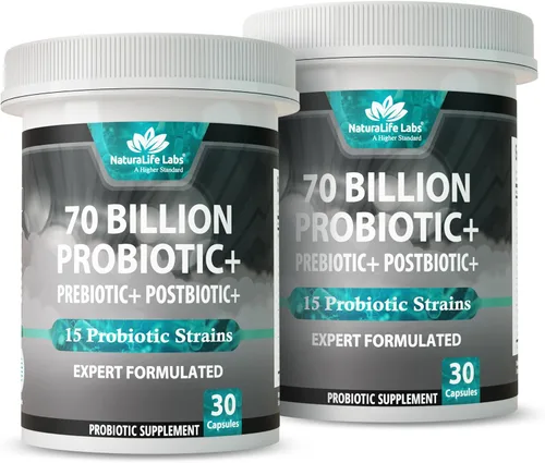 Miniatura 10 de NaturaLife Labs Probióticos 70 mil millones de CFU – 15 cepas con prebiótico y postbiótico orgánico – Fórmula 3 en 1 – 30 cápsulas veganas