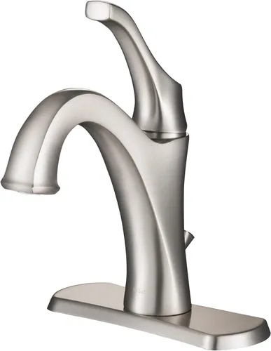 Miniatura 11 de KRAUS KBF-1201SFS Arlo Grifo de lavabo de una sola manija para baño con drenaje de varilla de elevación y placa de cubierta, acero inoxidable Acero