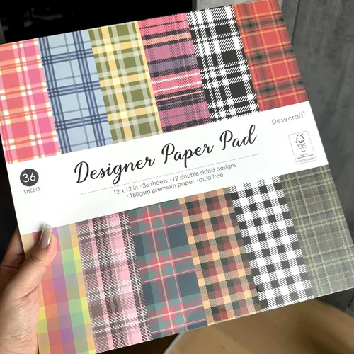 Miniatura 8 de Bloc de papel de tartán a cuadros de 30x30 cm, papel de doble cara, paquete de papel para álbumes de recortes, cartulina decorativa - 36 hojas