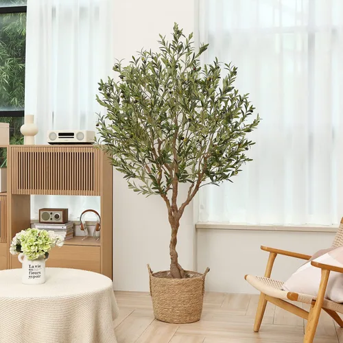 Miniatura 4 de LOMANTO - Árboles de olivo artificiales para interiores, 7 pies de alto, plantas de olivo artificiales altas, árbol de olivo falso de seda en maceta