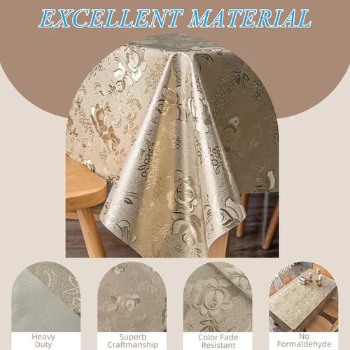 Miniatura 4 de FAVE Manteles dorados de vinilo para mesa de comedor de cocina, cubierta de mantel de PVC lavable para mesa rectangular para bodas, banquetes