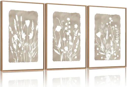 Miniatura 19 de FWIEXA Juego de Arte de Lienzo Bohemio Enmarcado para Pared, Cuadros Botánicos Verde Salvia Decoración de Pared, Impresiones de Arte de Plantas