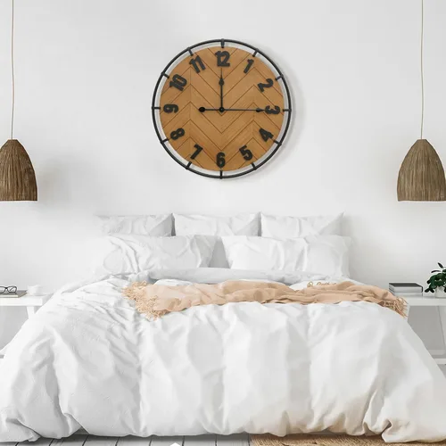 Miniatura 7 de Micasso Reloj de pared grande de 27 pulgadas, silencioso, sin tictac, decoración de pared de madera rústica y metal, reloj decorativo antiguo