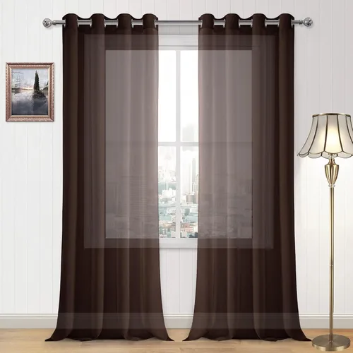 Miniatura 112 de DWCN Cortinas traslúcidas color verde frijol para sala de estar y dormitorio - Cortinas voile con aspecto de lino sintético con ojales en la parte