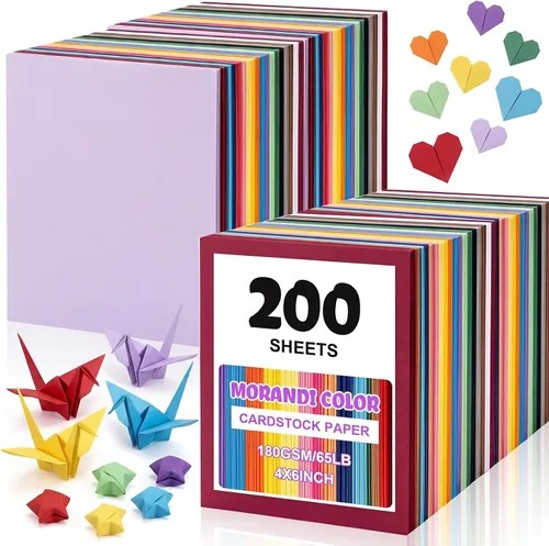 Miniatura 11 de Geyoga Kit de iniciación de 200 hojas de papel de cartulina de colores, 4 x 6 pulgadas, 190 GSM, papel de construcción grueso, colores surtidos