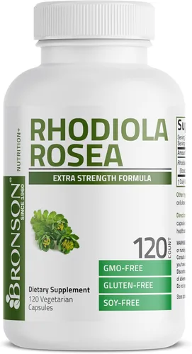 Miniatura 6 de Bronson Rhodiola Rosea Cápsulas Vegetarianas – Hierba Adaptogénica – Apoyo para el Cerebro, el Estrés y el Estado de Ánimo – Sin OMG, 60