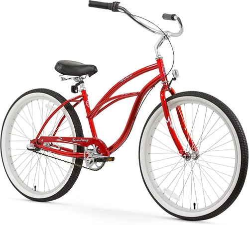 Miniatura 16 de Sixthreezero Urban Lady Beach Cruiser - Bicicleta híbrida de 3 velocidades para mujer Verde militar con llantas rosadas con asiento negro/puños