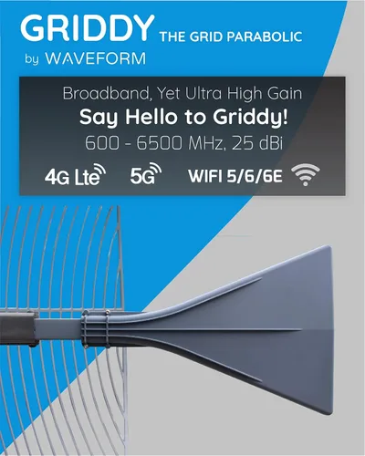 Miniatura 2 de Waveform Griddy: Kit de antena parabólica de rejilla para 4G LTE, 5G NR y WiFi Rango de 24.9 mi +26 dBi Funciona con potenciadores de celda