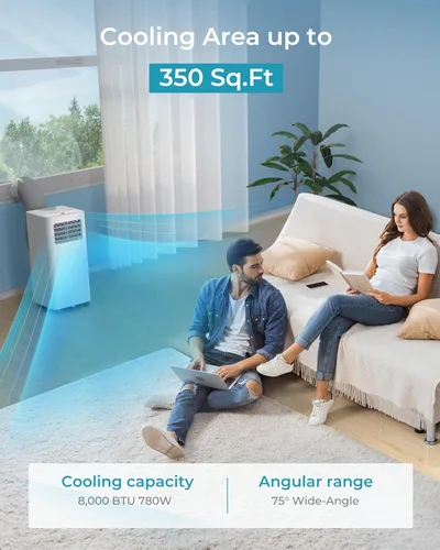 Miniatura 2 de EUHOMY Aire acondicionado portátil de 8000 Btu, 3 en 1, aire acondicionado portátil con modos de frío, seco, ventilador, aire acondicionado