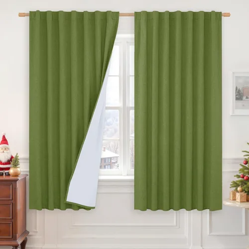 Miniatura 65 de LAMIT Cortinas de lino natural 100 % opacas para ventana, para dormitorio, 45 pulgadas, cortinas térmicas con textura de lino estilo granja