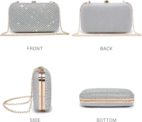 Miniatura 3 de Dasein Bolso de mano con diamantes de imitación para mujer, bolsa de noche brillante con cierre de cristal para fiesta formal de graduación, boda