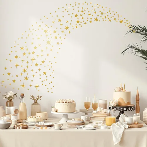 Miniatura 3 de Calcomanías de pared vintage con estrellas doradas, 5 hojas, 210 unidades, calcomanías con estrellas y puntos, calcomanías de arte de pared