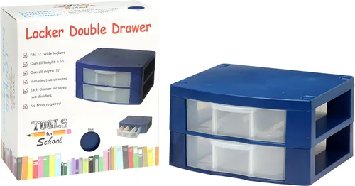 Organizador de casillero con dos separadores de cajones extraíbles, cajones de almacenamiento ajustables, hecho de plástico ABS resistente (azul, 2