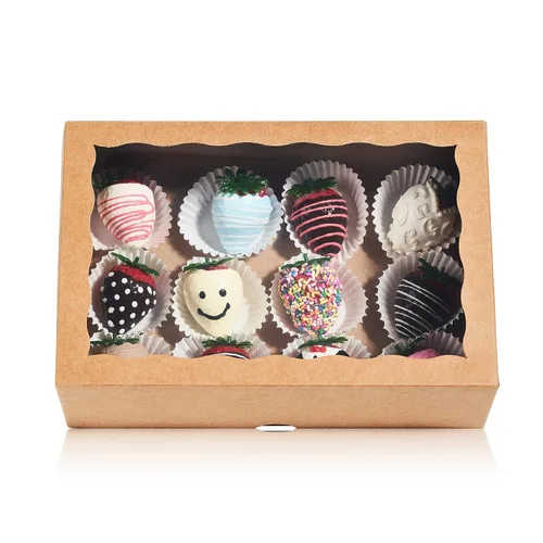 Miniatura 3 de Cajas de cartón de alta calidad de 10 x 7 x 2.5 pulgadas con ventana transparente para galletas, fresas paquete con 25 unidades. Kraft marrón