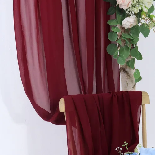 Miniatura 3 de Tela de Drapeado de Arco Burdeos Gasa Cortinas de Arco de Boda Vino 2 Paneles 18 pies Cortinas Transparentes para Drapeado de Techo de Boda Cortinas