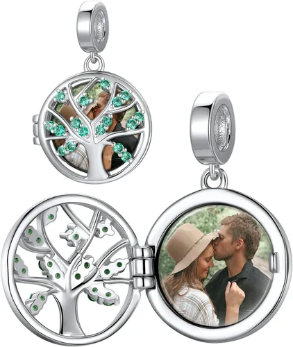 Miniatura 8 de Custom4U Photo Charms for Bracelets 925 Sterling Silver/Gold Plated Heart/Tree of Life/Round Charm Bead Personalized with Picture Custom