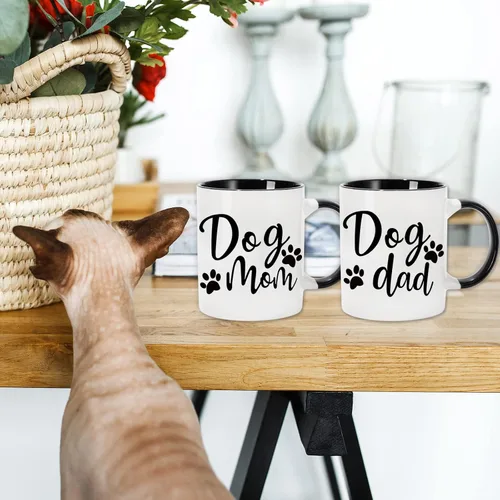 Miniatura 7 de Whaline 2 tazas para parejas, tazas de pareja de 12 onzas con caja de regalo, juego de regalo divertido para amantes de los perros, dueño de perros