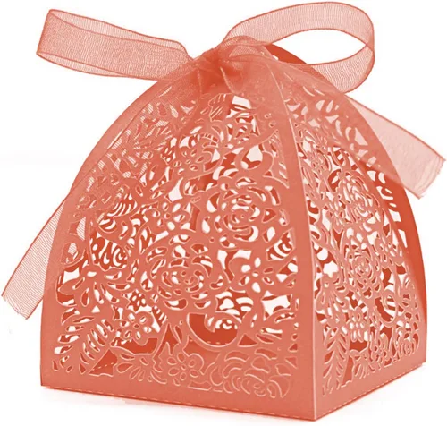 Miniatura 10 de 50 cajas de regalo de belleza cortadas con láser, cajas de dulces con cintas (verde)