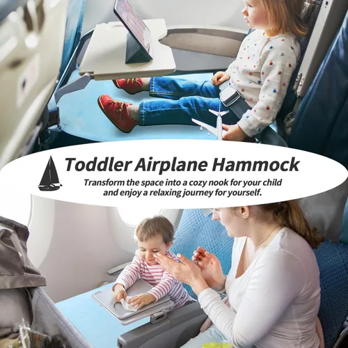 Miniatura 2 de Cama de avión para niños pequeños, extensor de asiento de avión portátil para niños, artículos esenciales de viaje en avión para niños pequeños, Azul