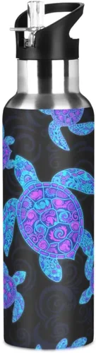Insulated Water Bottle 20 Oz, Leakproof Water Bottles for Gym Outdoor Travel School, Neon Sea Turtles Black